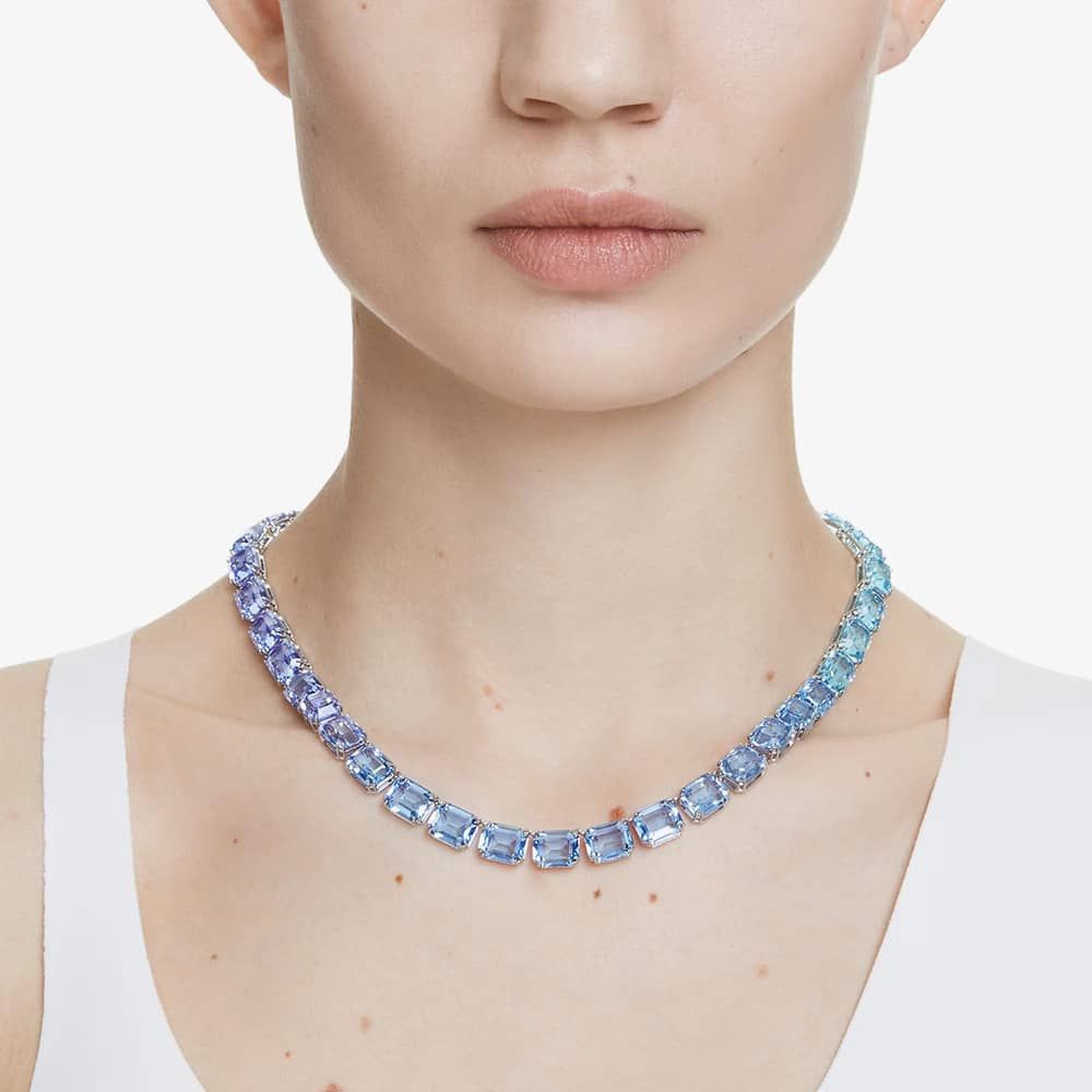 Swarovski 5694136 Millenia Rhodium Plated Blue Gradient Necklace