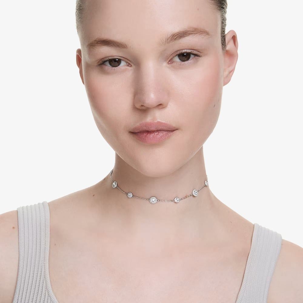 Swarovski 5733116 Una Rhodium Plated Round White Crystal Necklace