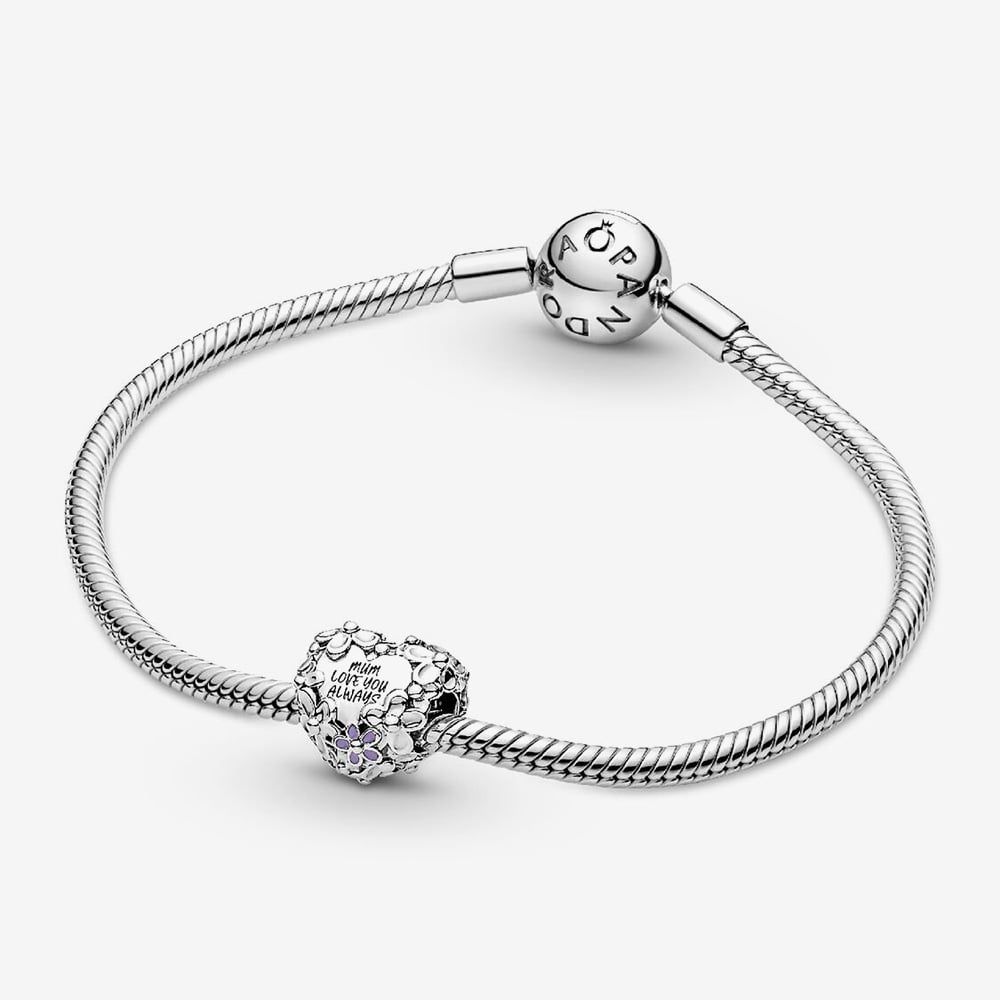 PANDORA 791155C01 Silver Mum Enamel Daisy Heart Charm - thbaker.co.uk