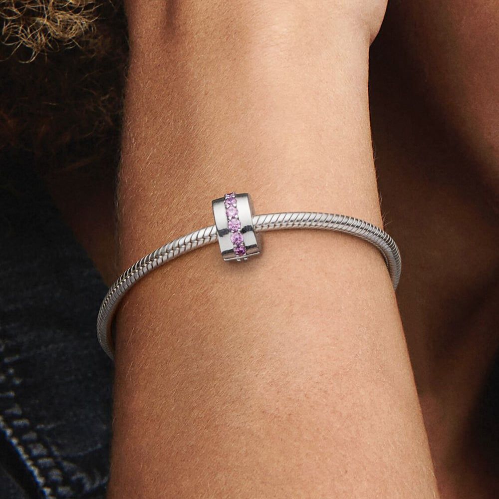 PANDORA 791972PCZ Silver Pink Sparkling Row Clip Charm - thbaker.co.uk