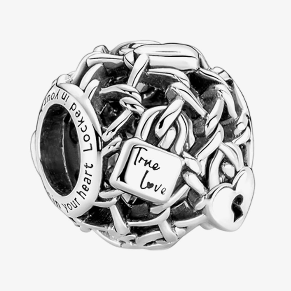 PANDORA 790071C00 Sterling Silver Openwork Wire Heart Padlock Charm ...