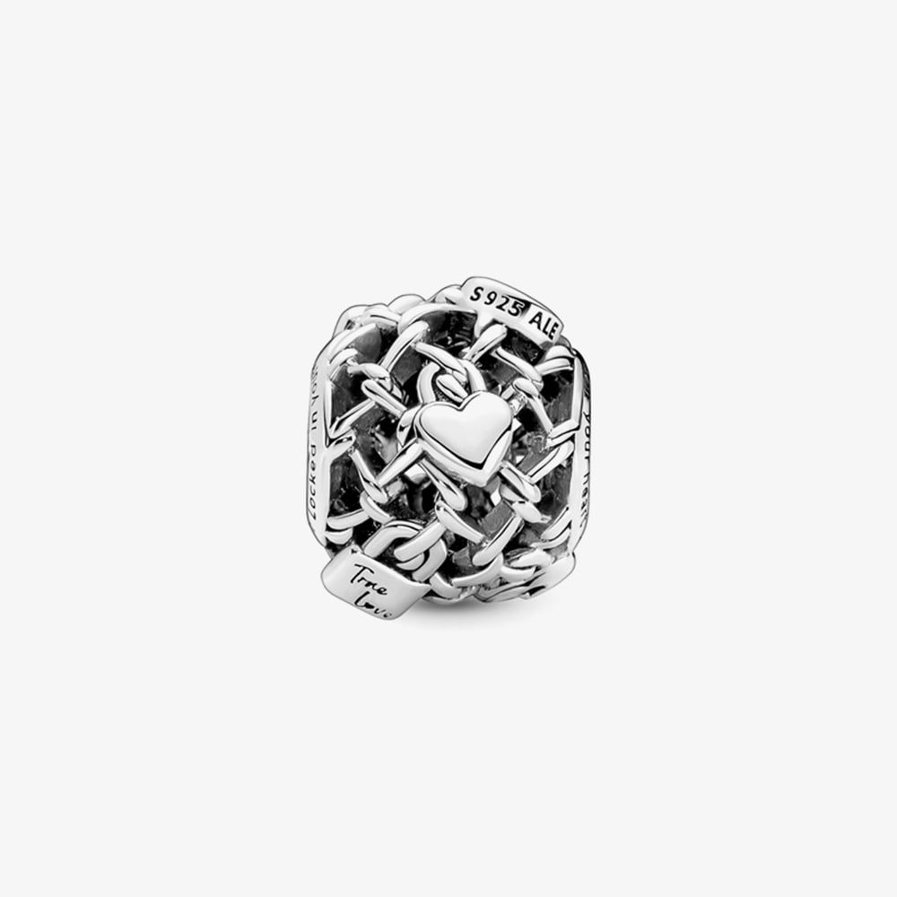 PANDORA 790071C00 Sterling Silver Openwork Wire Heart Padlock Charm ...