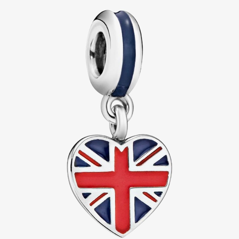 PANDORA 791512ENMX Sterling Silver Heart Great Britain Flag Dangle