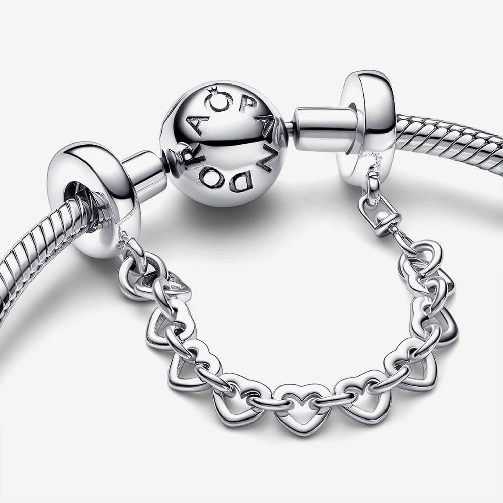 PANDORA 792274C00-05 Sterling Silver Linked Hearts Safety Chain