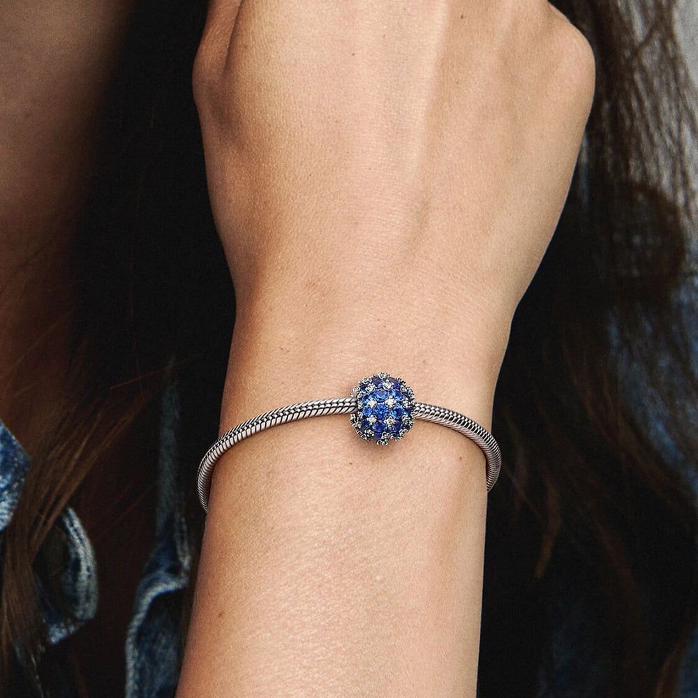 PANDORA 792630C02 Sparkling Pave Round Blue Charm - thbaker.co.uk