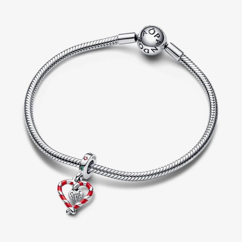 PANDORA 792822C01 Sterling Silver Double Candy Cane Heart Christmas ...