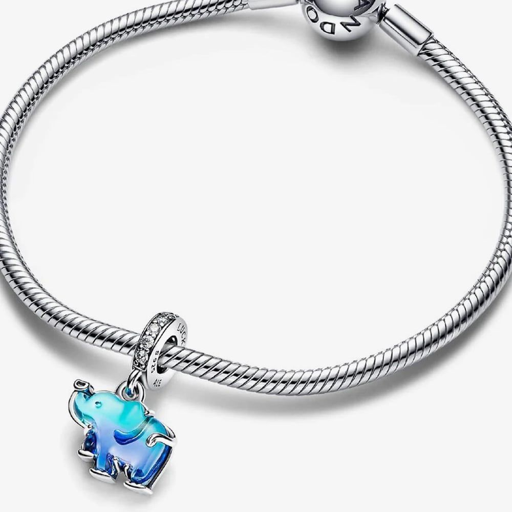 PANDORA 793339C01 Blue Murano Glass Elephant Charm - thbaker.co.uk