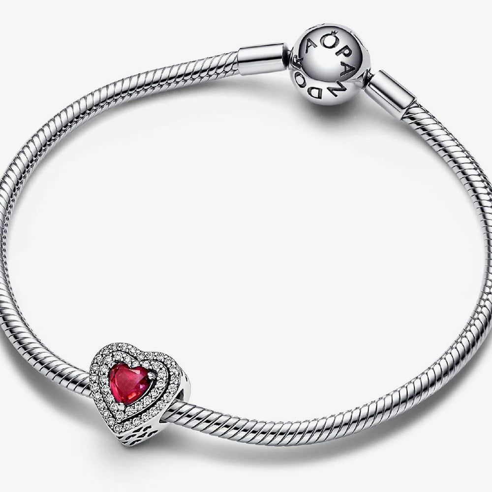 PANDORA 799218C02 Sparkling Red Levelled Heart Charm - thbaker.co.uk
