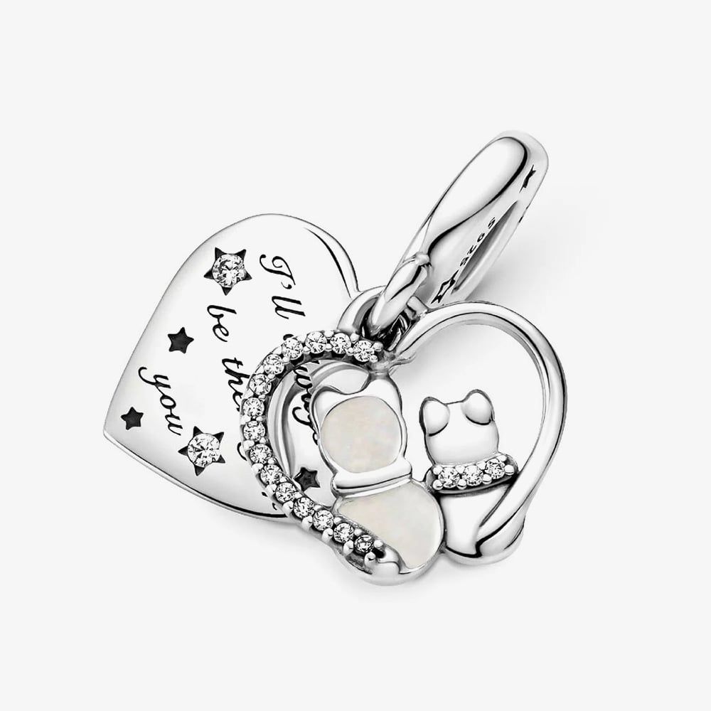 PANDORA 799546C01 Silver Cats & Hearts Double Dangle Charm - thbaker.co.uk