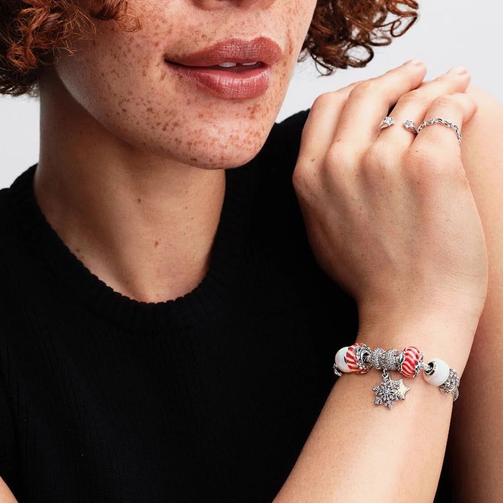 PANDORA 794142C01 Opalescent Snowflake Double Dangle Charm