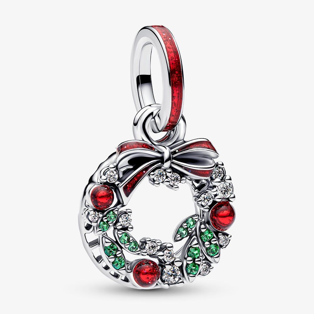 PANDORA 794238C01 Holiday Wreath Double Dangle Charm - thbaker.co.uk