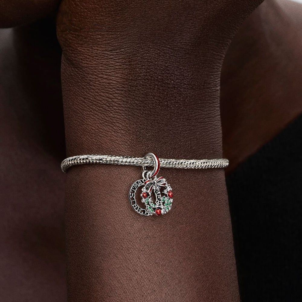 PANDORA 794238C01 Holiday Wreath Double Dangle Charm - thbaker.co.uk