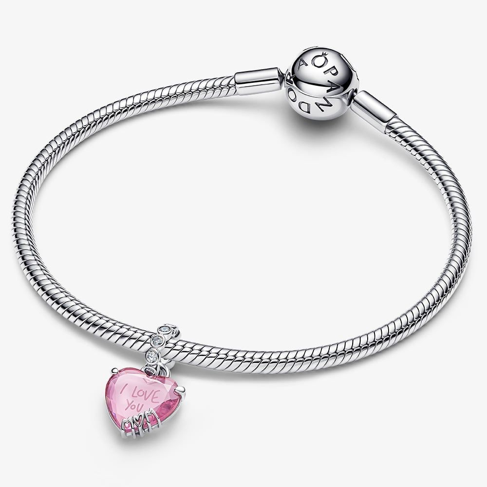 PANDORA 794464C01 I Love You Mom Pink Dangle Charm - thbaker.co.uk