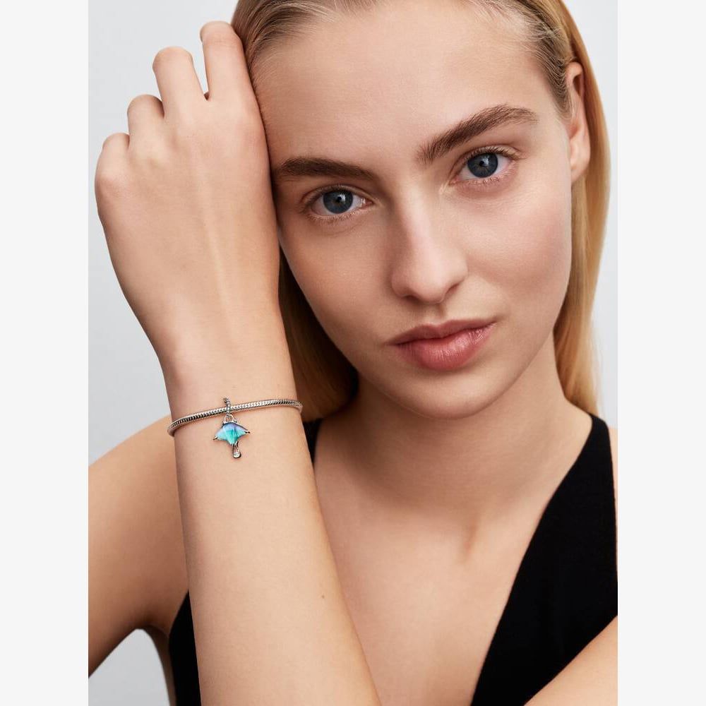 PANDORA 794685C01 Silver & Cubic Zirconia Manta Ray Dangle Charm