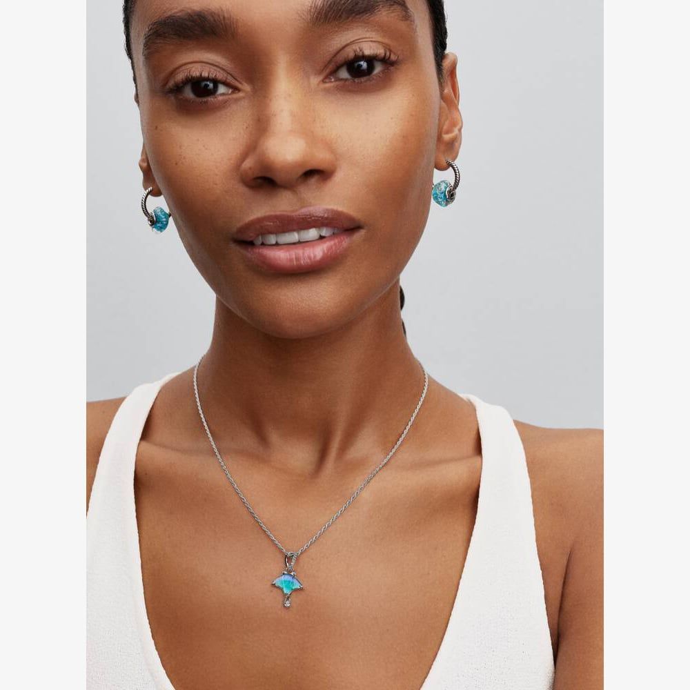 PANDORA 794685C01 Silver & Cubic Zirconia Manta Ray Dangle Charm