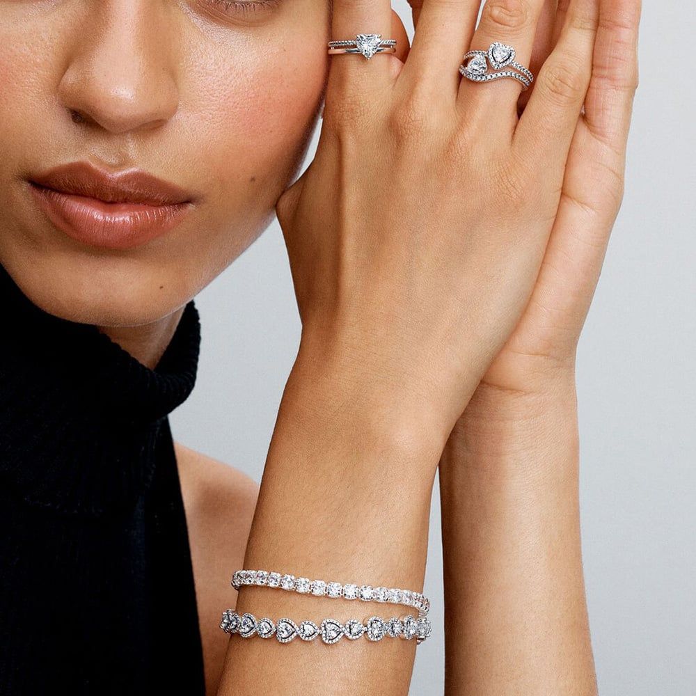 PANDORA 593539C01 Silver Sparkling Bold Tennis Bracelet - thbaker