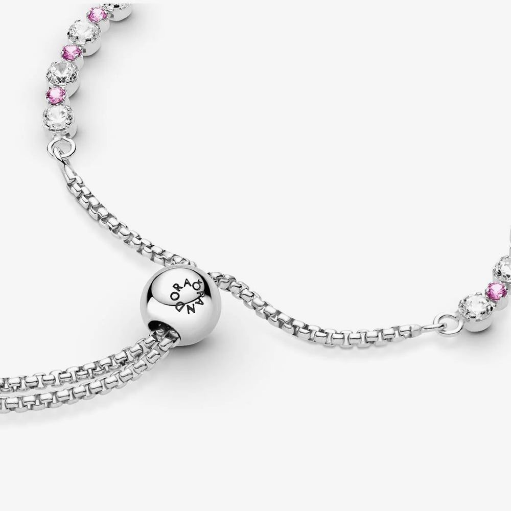 PANDORA 599377C02 Pink & Clear Sparkle Slider Bracelet - thbaker.co.uk