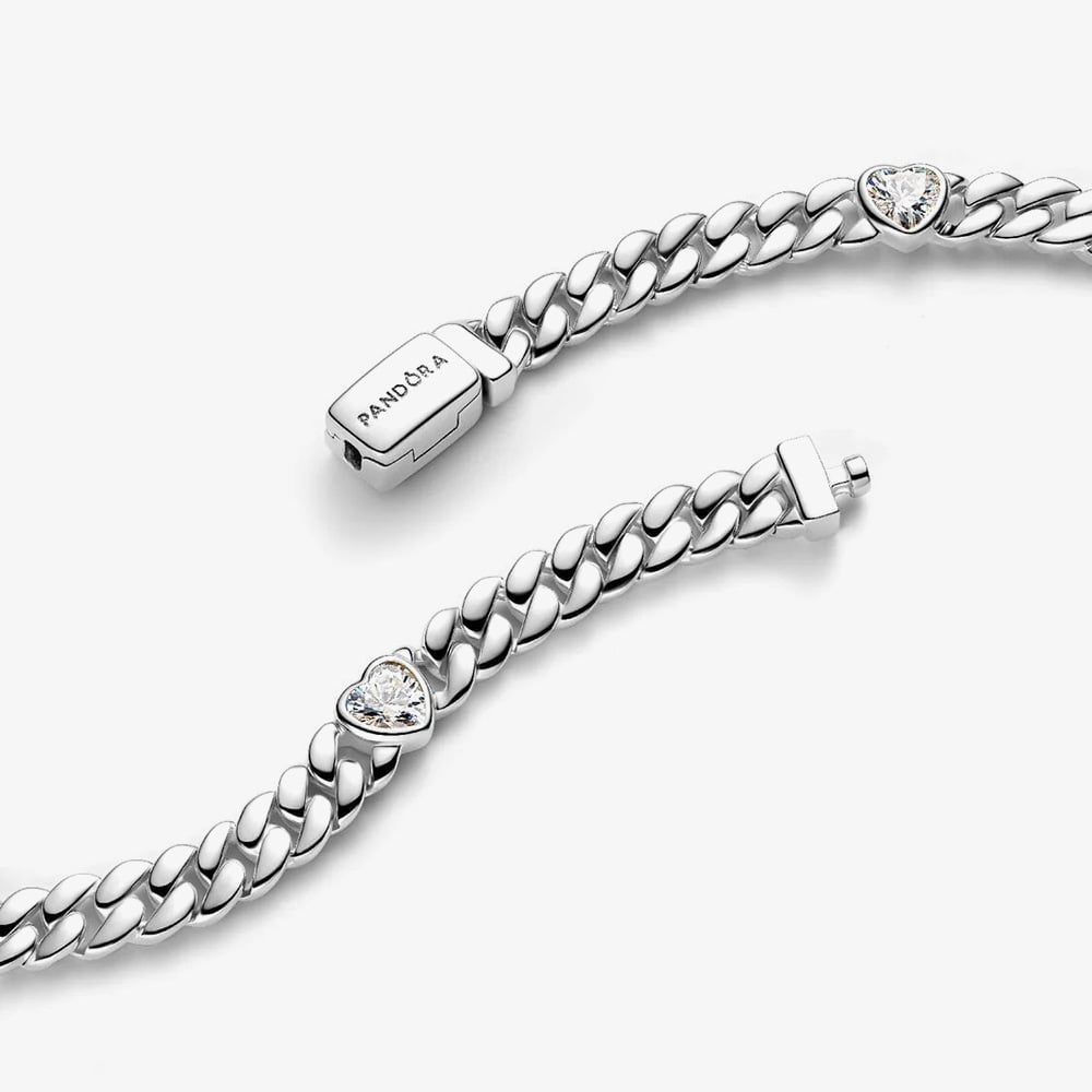 PANDORA 594226C01 Silver Heart Cuban Chain Bracelet - thbaker.co.uk