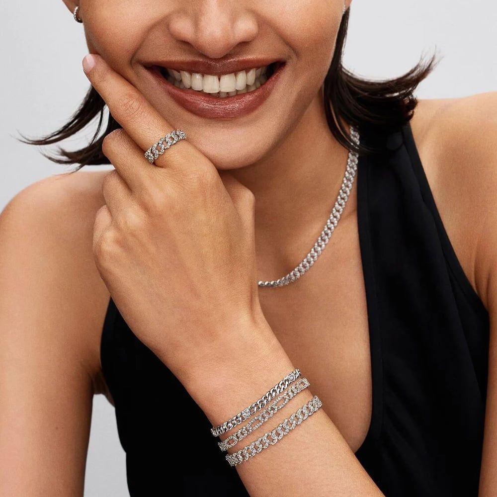 PANDORA 594226C01 Silver Heart Cuban Chain Bracelet - thbaker.co.uk