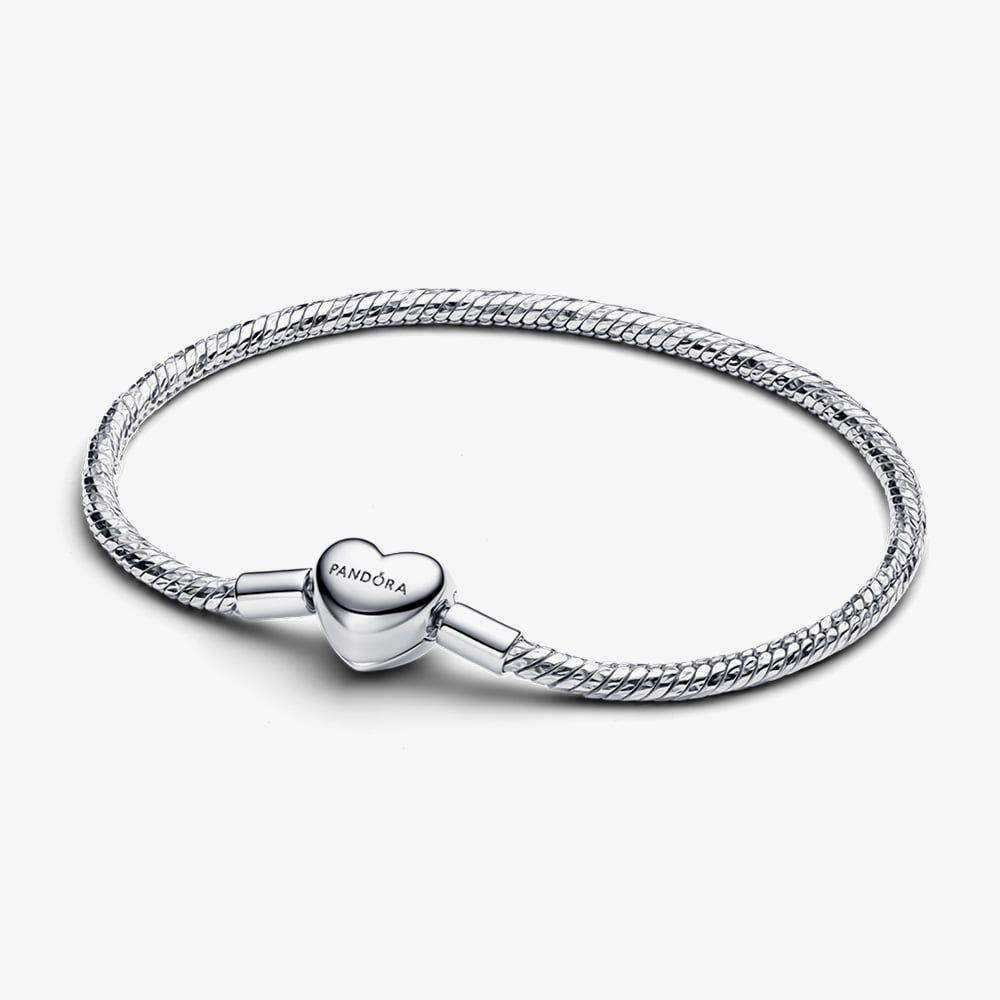 PANDORA 594236C00 Silver Heart Clasp Faceted Snake Chain Bracelet ...