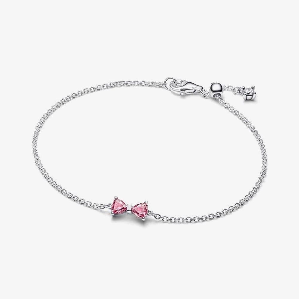 PANDORA 594234C01 Silver Pink Cubic Zirconia Bow Bracelet - thbaker.co.uk