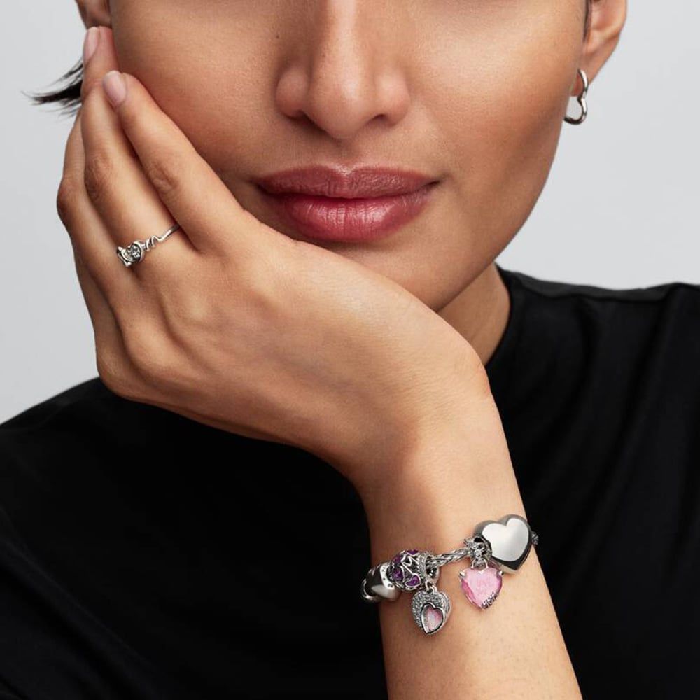 PANDORA 594462C01 Silver Pavé Clasp Foxtail Chain Charm Bracelet ...