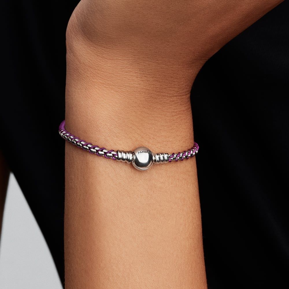Pandora ５点 PANDORA 593816C03 Silver Purple Cord Box Chain Bracelet - thbaker
