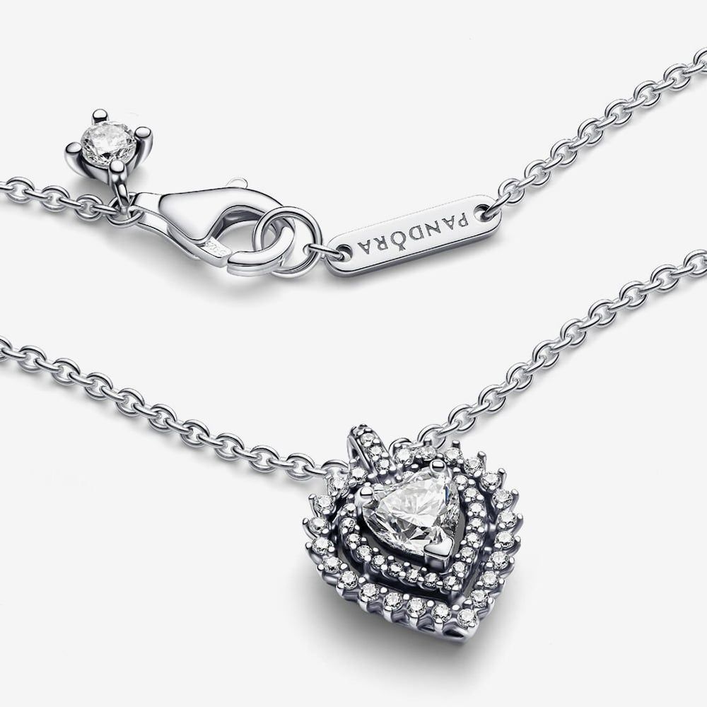 PANDORA 393099C01-45 Silver Sparkling Heart Halo Pendant Necklace ...