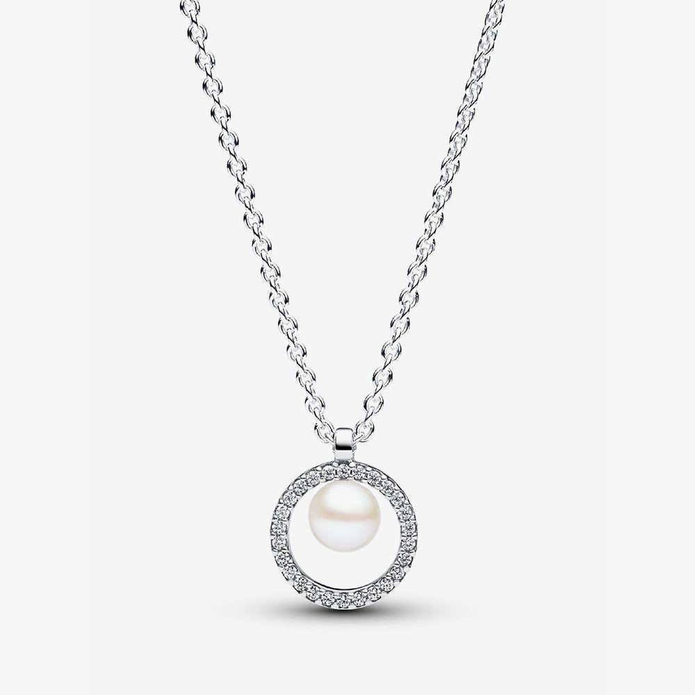 393160c01 PANDORA 393165C01-45 Silver Cultured Pearl & Pave Necklace - thbaker.co.uk