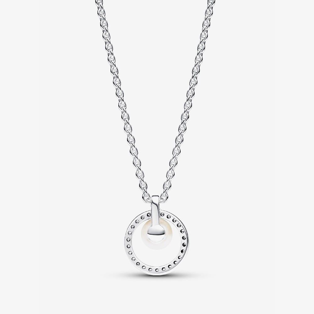PANDORA 393165C01-45 Silver Cultured Pearl & Pave Necklace - thbaker.co.uk