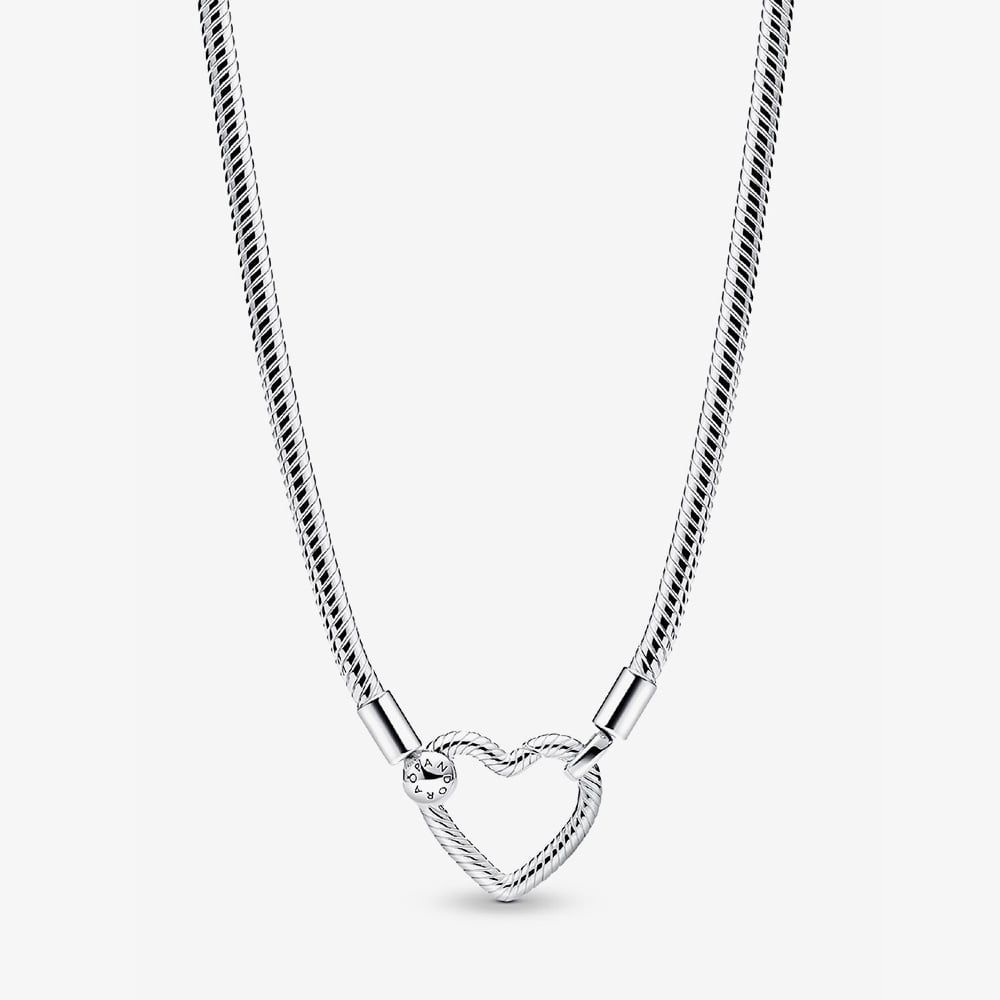PANDORA 393377C00-45 Silver Heart Closure Snake Chain Necklace