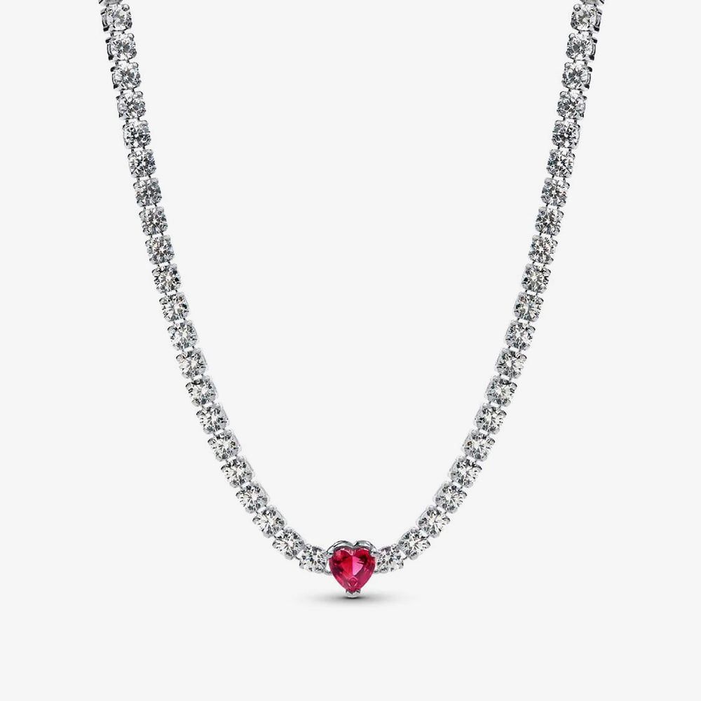 PANDORA 393549C01-40 Halo Red Crystal Heart Choker Necklace - thbaker.co.uk