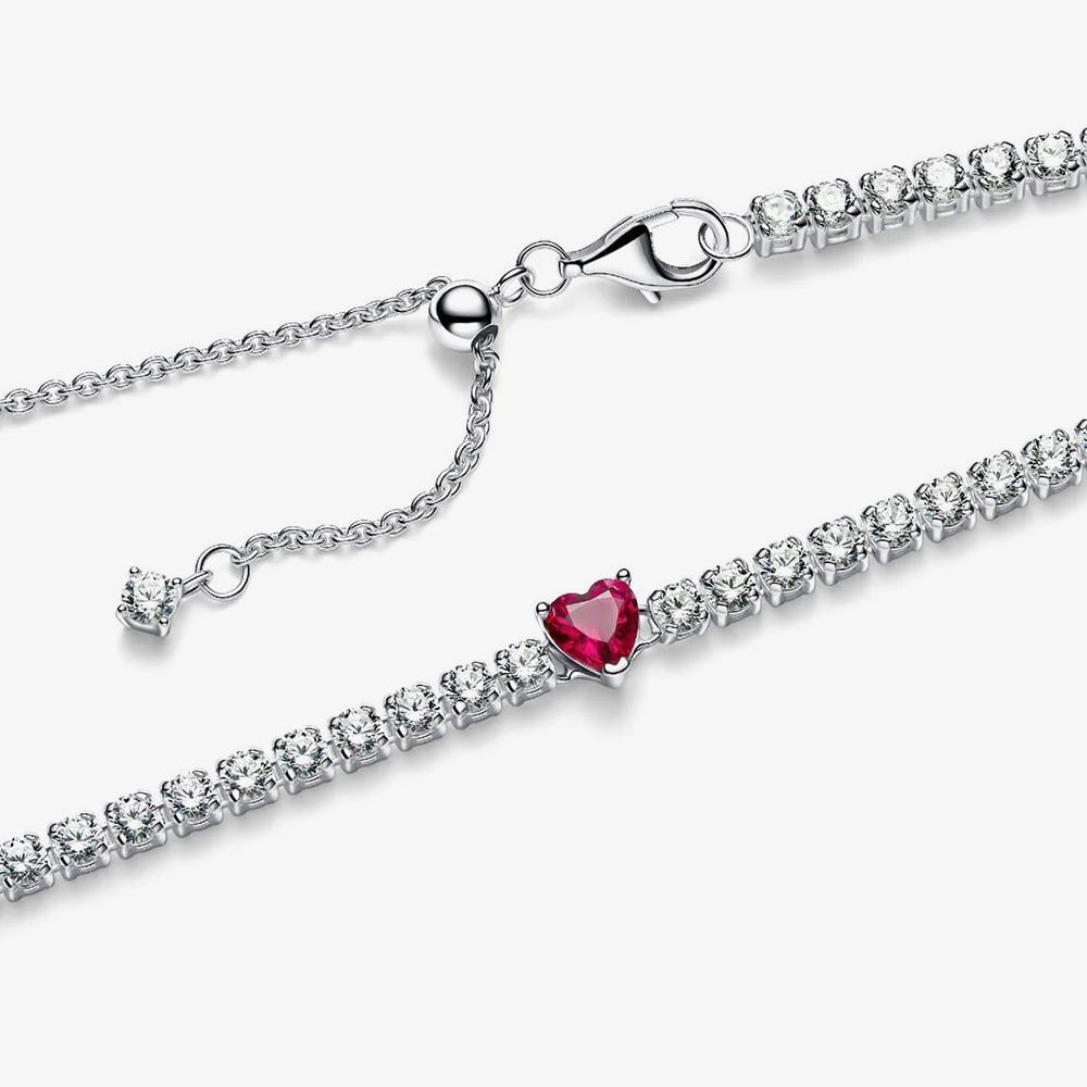 PANDORA 393549C01-40 Halo Red Crystal Heart Choker Necklace - thbaker.co.uk