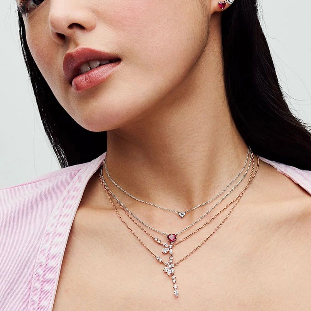 PANDORA 393014C01-45 Triple Stone Heart Collier Necklace - thbaker