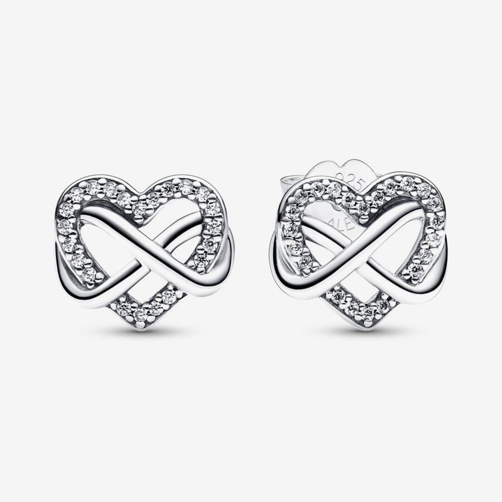 PANDORA 292667C01 Silver Sparkling Infinity Heart Stud Earrings ...