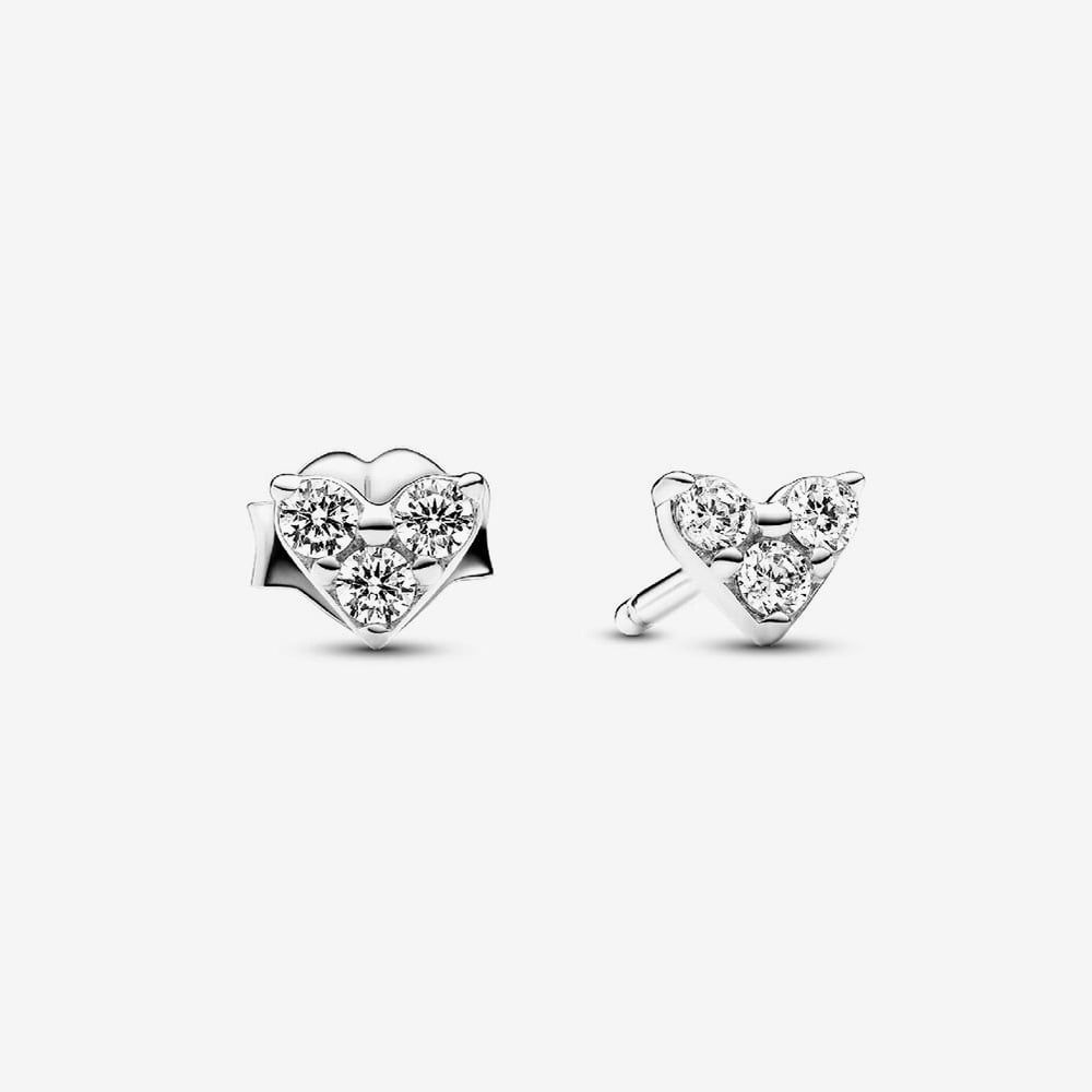 393160c01 PANDORA 293003C01 Silver Triple Stone Heart Stud Earrings - thbaker.co.uk