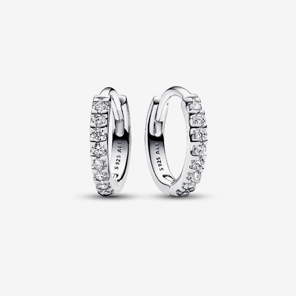 PANDORA 293015C01 Silver Sparkling Huggie Hoop Earrings - thbaker.co.uk