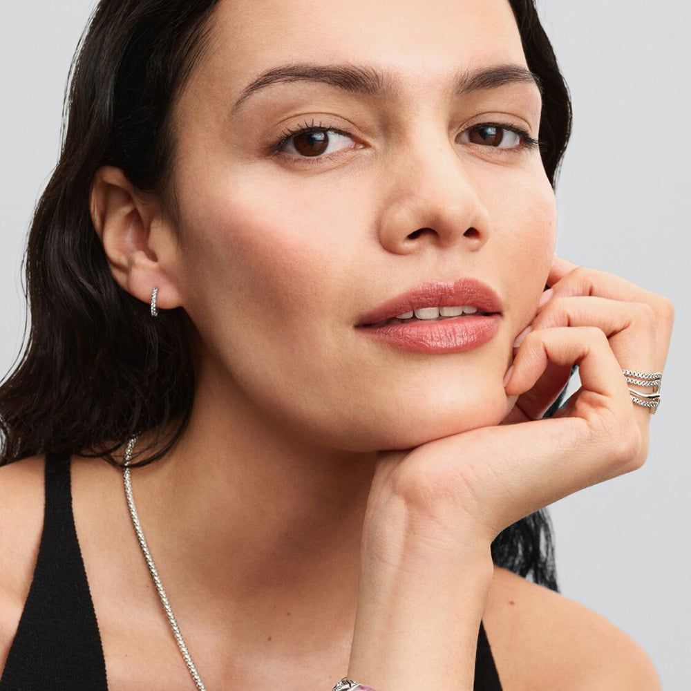 PANDORA 293015C01 Silver Sparkling Huggie Hoop Earrings - thbaker.co.uk
