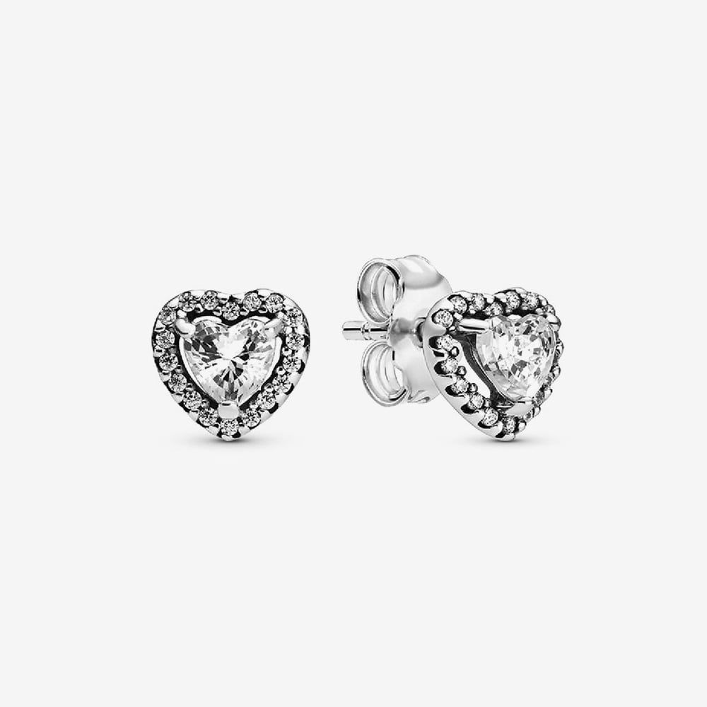 PANDORA 298427C01 Silver Elevated Heart Stud Earrings - thbaker.co.uk