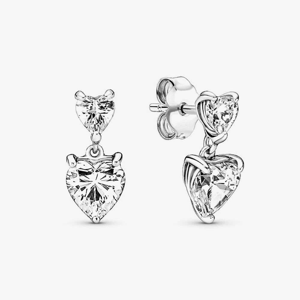 PANDORA 291199C01 Silver Double Heart Sparkling Stud Earrings - thbaker ...
