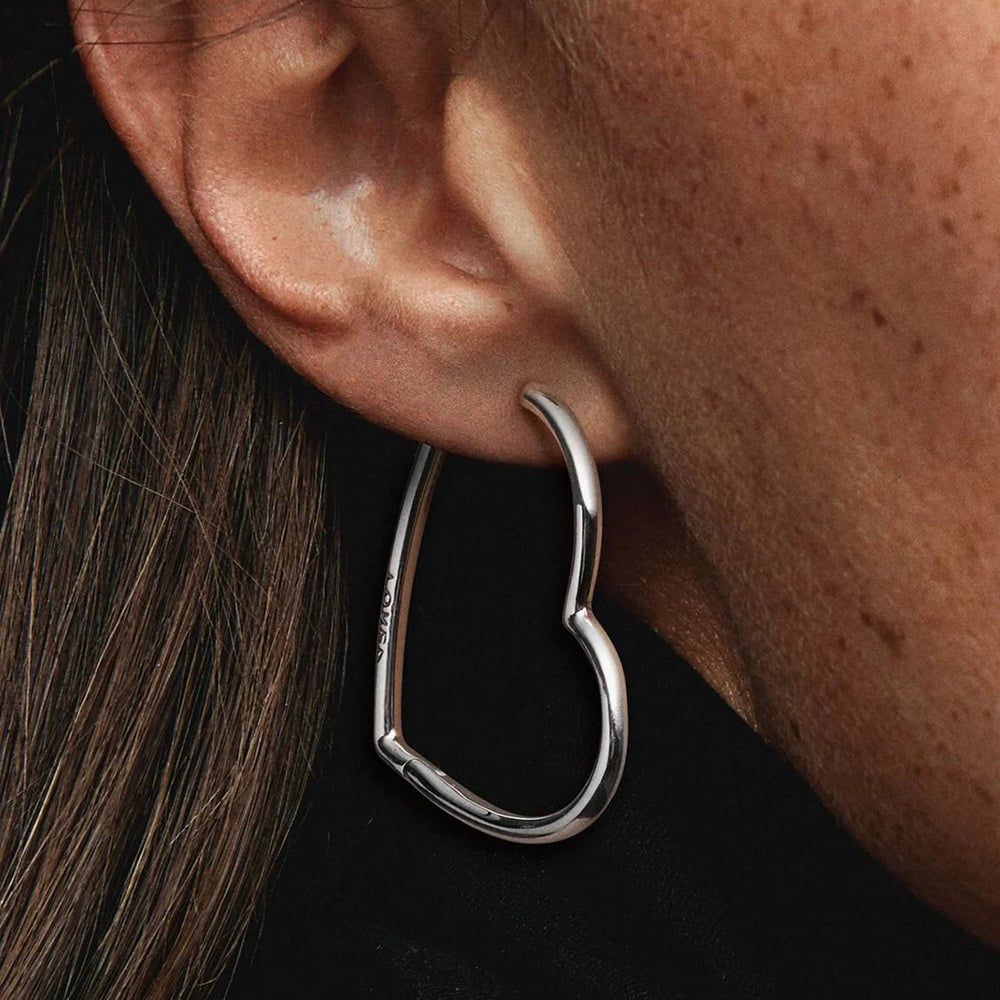 PANDORA 297822 Silver Asymmetrical Heart Hoop Earrings - thbaker.co.uk