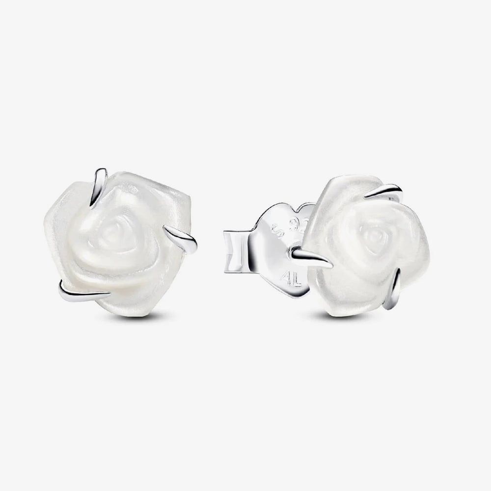PANDORA 293209C01 White Rose In Bloom Stud Earrings - thbaker.co.uk