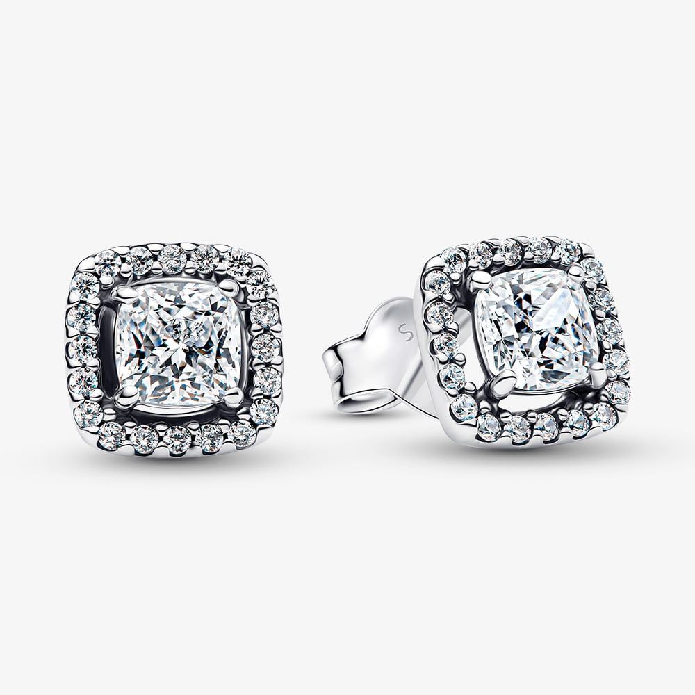 PANDORA 293551C02 Timeless Silver Square Halo Stud Earrings - thbaker.co.uk