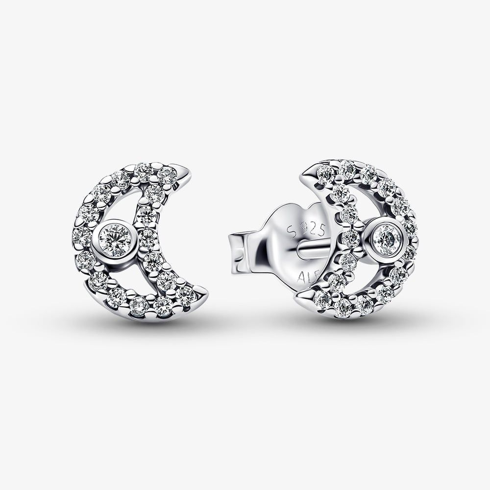 PANDORA 294257C01 Silver Sparkling Moon Stud Earrings - thbaker.co.uk
