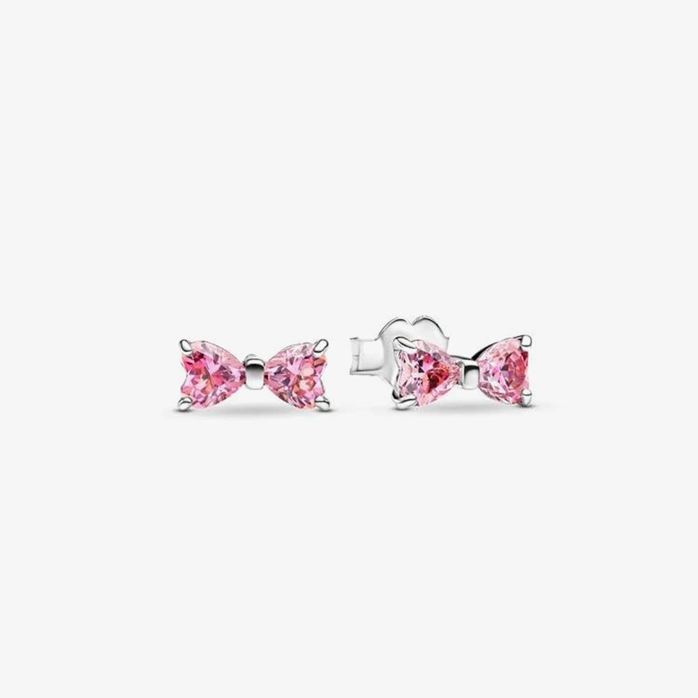 PANDORA 293505C01 Pink Cubic Zirconia Bow Stud Earrings - thbaker.co.uk