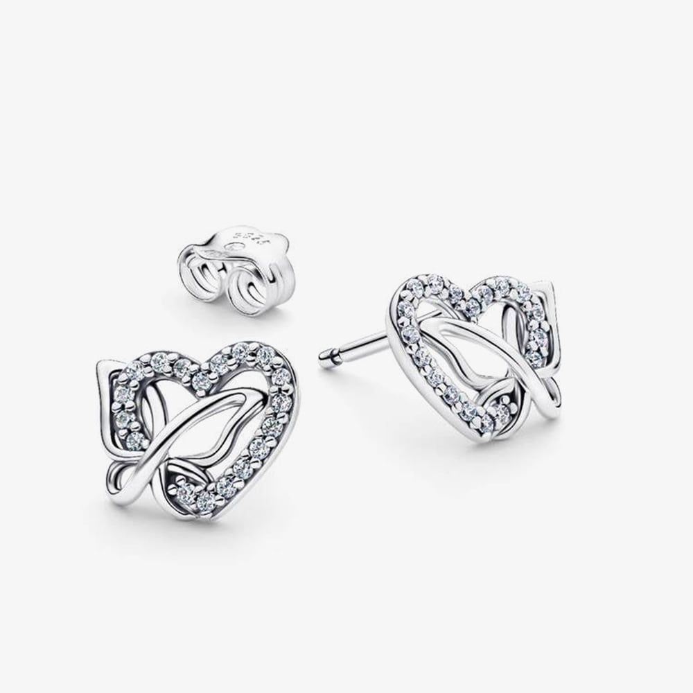 PANDORA 294476C01 Silver Entwined Heart & Butterfly Stud Earrings ...