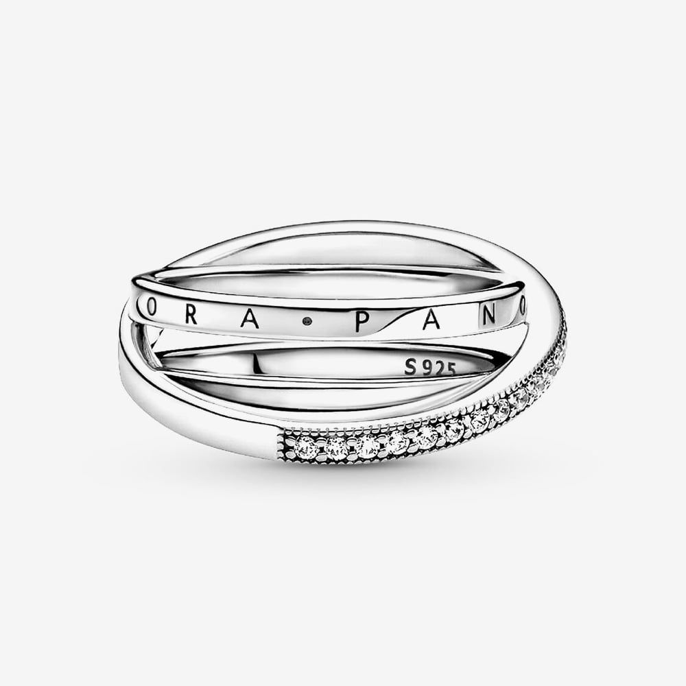 PANDORA 199057C01 Silver Crossover Pave Triple Band Ring - thbaker.co.uk