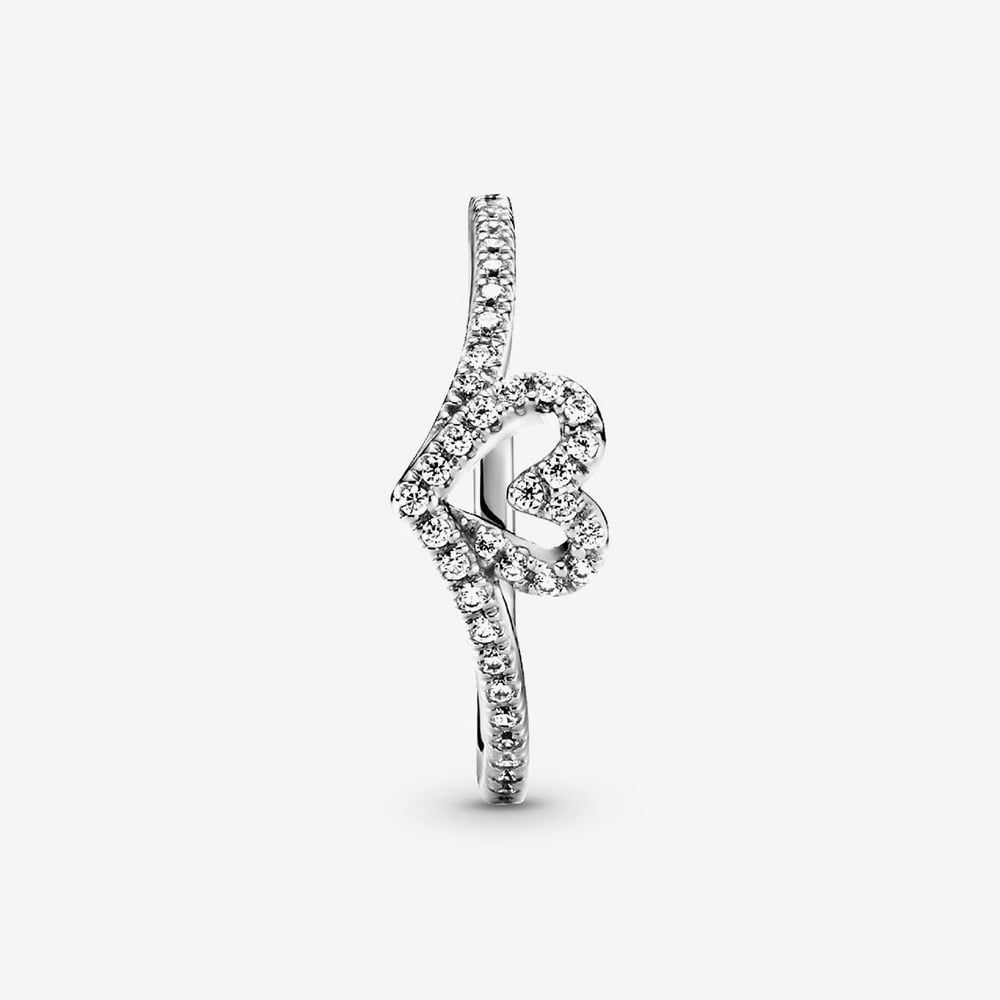 PANDORA 199302C01 Silver Sparkling Wishbone Heart Ring - thbaker.co.uk