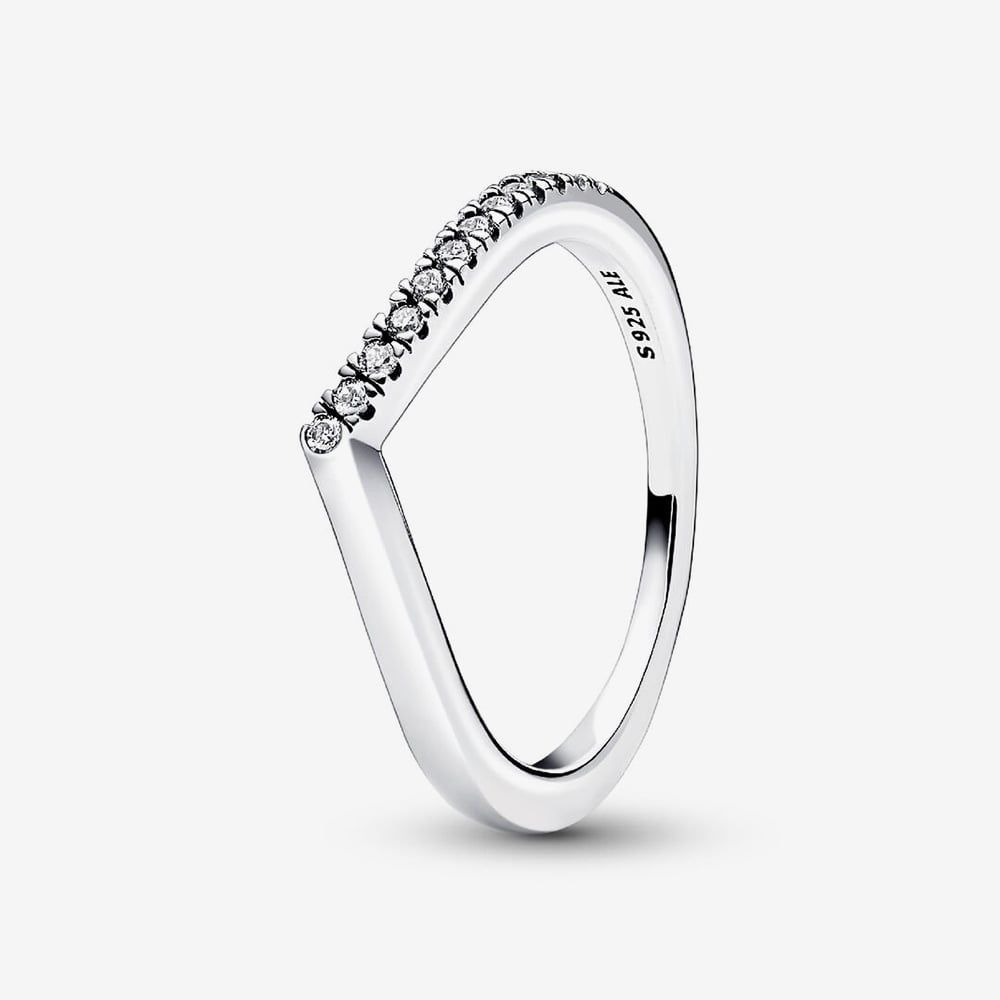 PANDORA 192394C01 Silver Timeless Half Sparkling Wishbone Ring ...