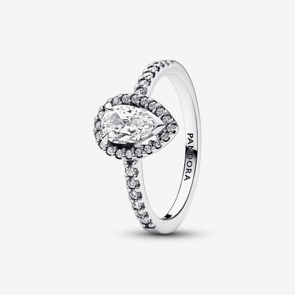 PANDORA 192835C01 Sterling Silver Sparkling Pear Halo Ring - thbaker.co.uk